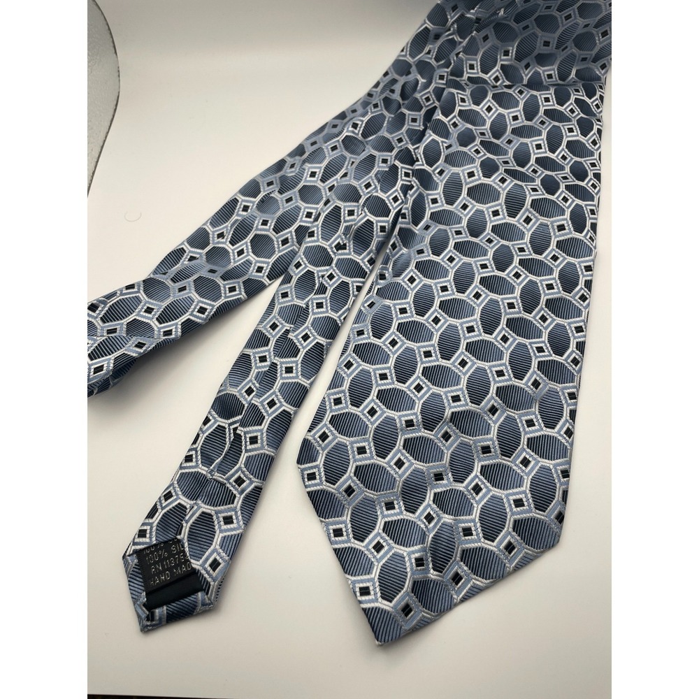 Joseph & Feiss International Silk Geometric Pattern Necktie Blue Silver Black
